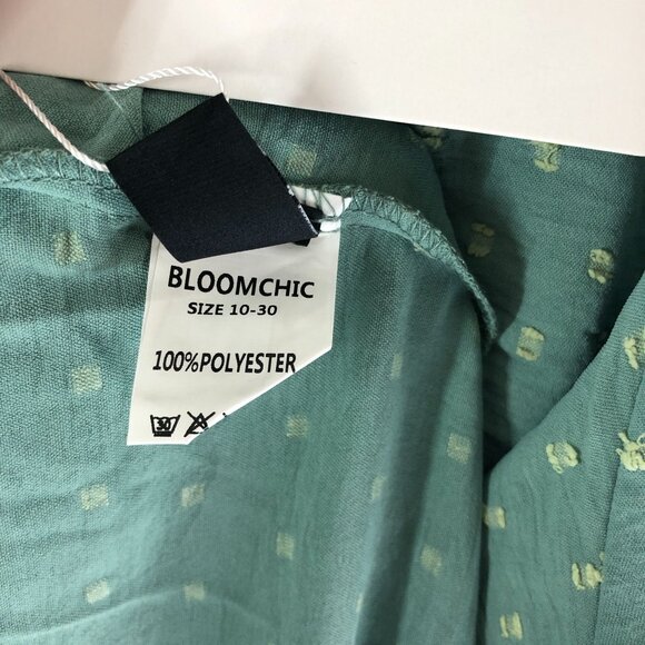 Bloomchic Womens Dress A Line Puff Sleeve Split Neck Smocked Green 14-16 - Picture 4 of 4